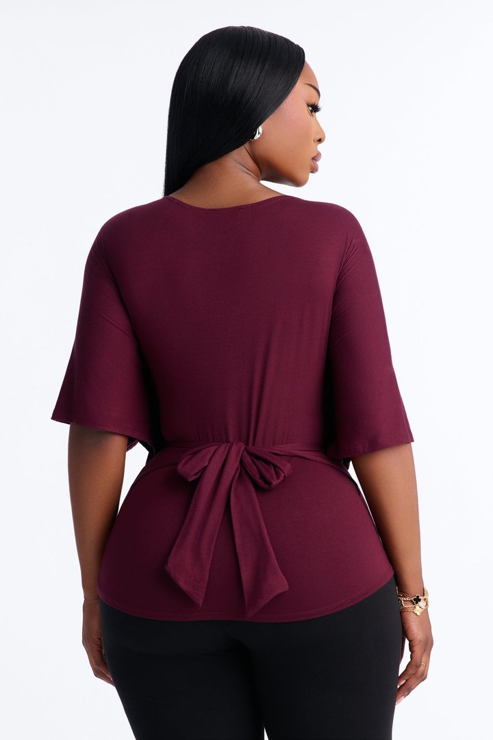 Nicolette Tie Waist Short Sleeve Top - Plum