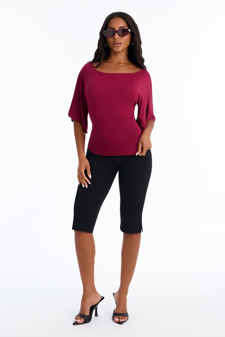 Nicolette Tie Waist Short Sleeve Top - Raspberry