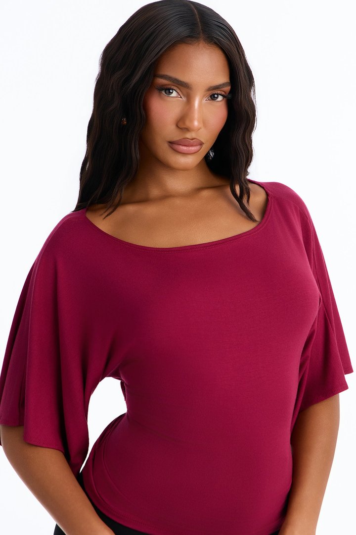 Nicolette Tie Waist Short Sleeve Top - Raspberry