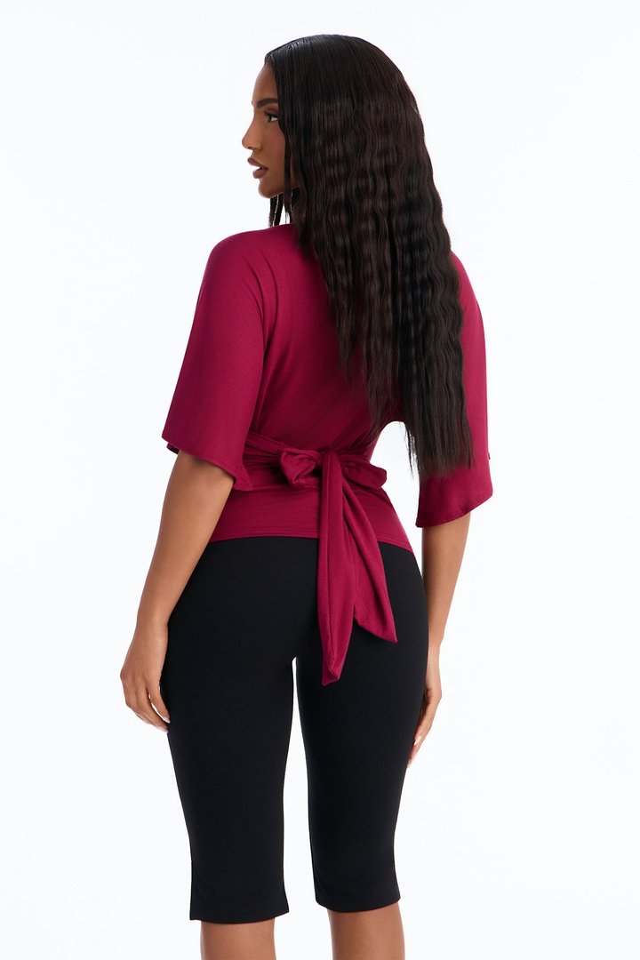 Nicolette Tie Waist Short Sleeve Top - Raspberry