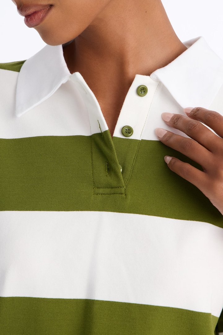 Avery Striped Short Sleeve Polo Top - Olive/combo