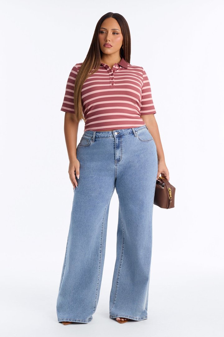 Regina Short Sleeve Polo Top - Mauve/combo