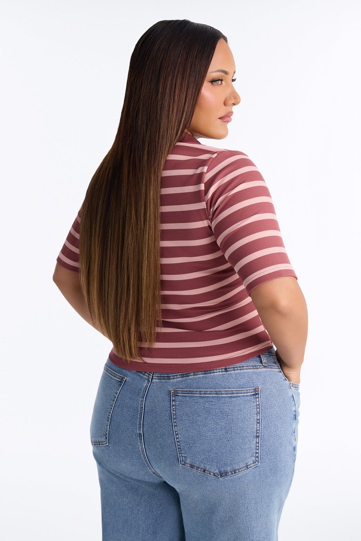 Regina Short Sleeve Polo Top - Mauve/combo