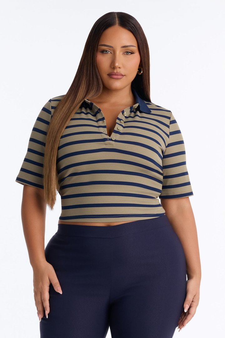 Regina Short Sleeve Polo Top - Olive/combo