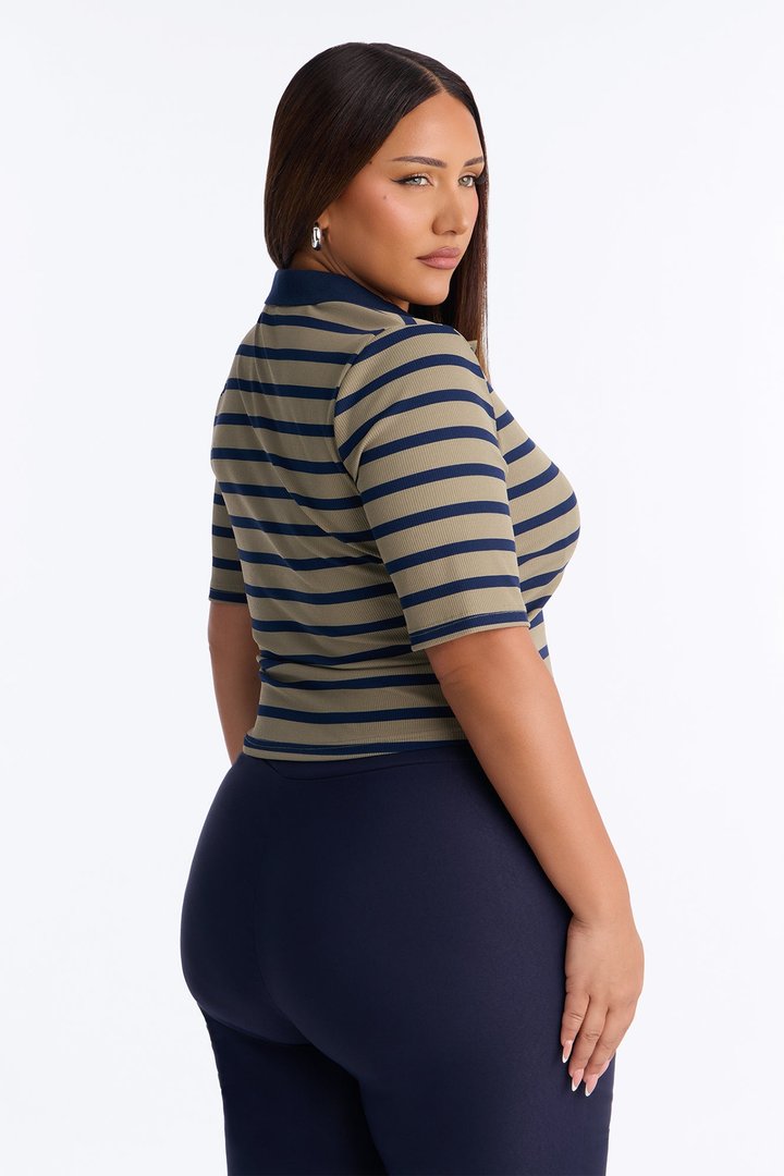 Regina Short Sleeve Polo Top - Olive/combo