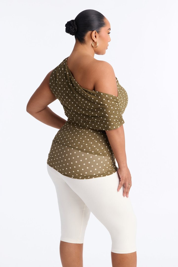 Kylie Polka Dot Off Shoulder Mesh Top - Olive/combo