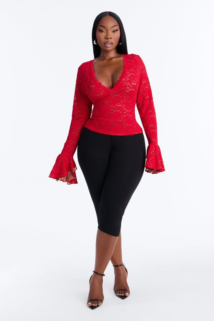 Long Time Lover Ruffle Long Sleeve Top - Red