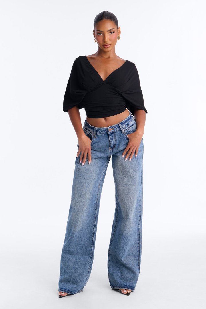 Taylor Cinched Waist Ruched Short Sleeve Top - Black