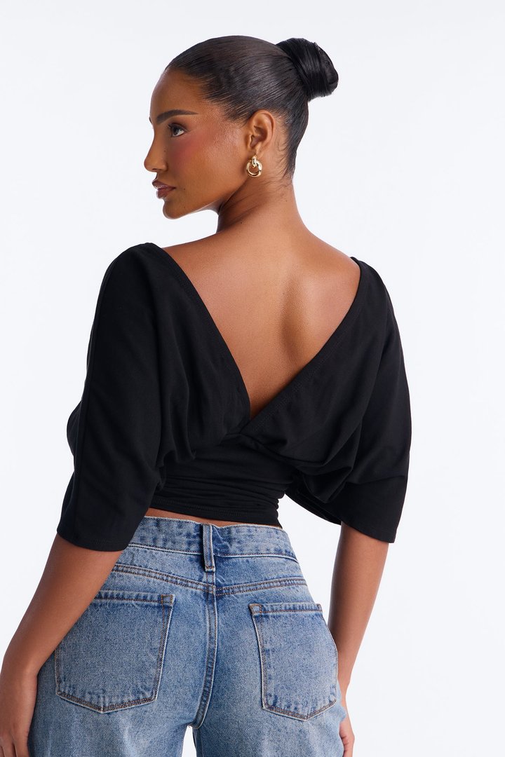 Taylor Cinched Waist Ruched Short Sleeve Top - Black