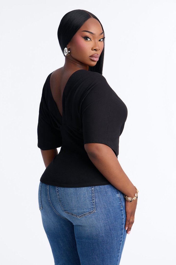 Taylor Cinched Waist Ruched Short Sleeve Top - Black