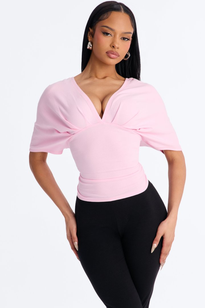Taylor Cinched Waist Ruched Short Sleeve Top - Pink
