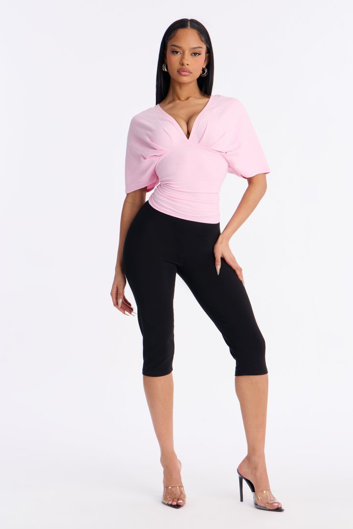 Taylor Cinched Waist Ruched Short Sleeve Top - Pink