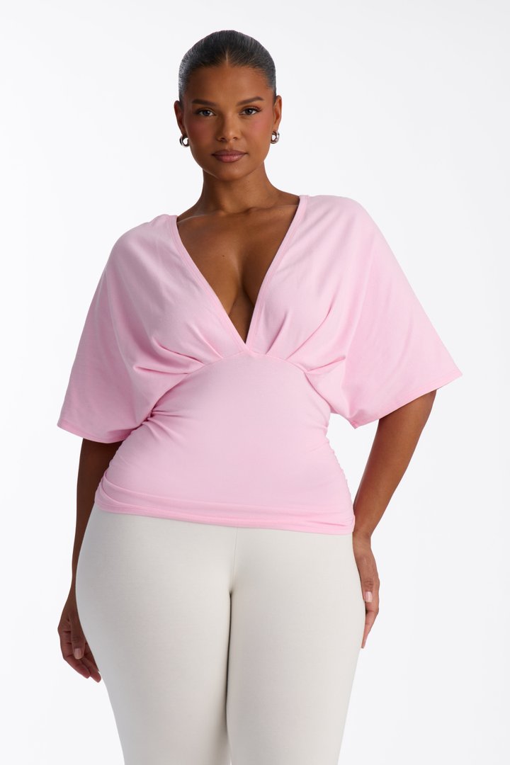 Taylor Cinched Waist Ruched Short Sleeve Top - Pink