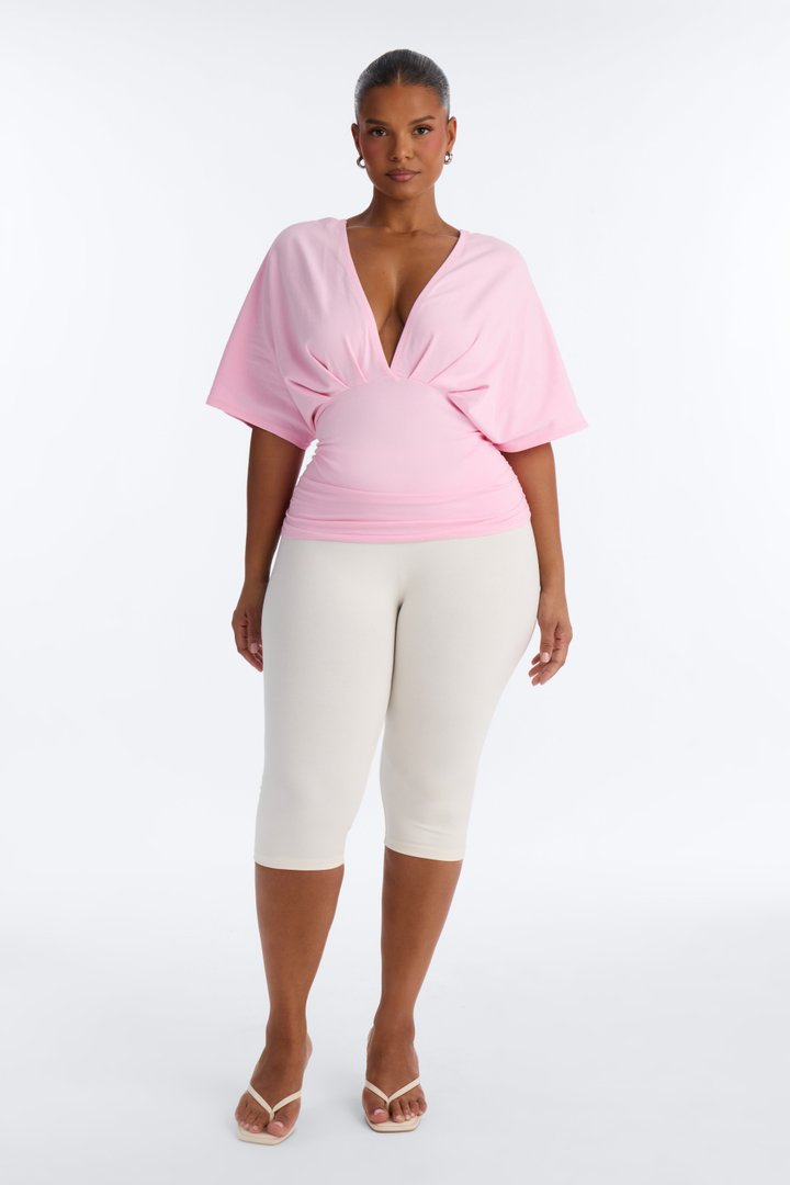 Taylor Cinched Waist Ruched Short Sleeve Top - Pink