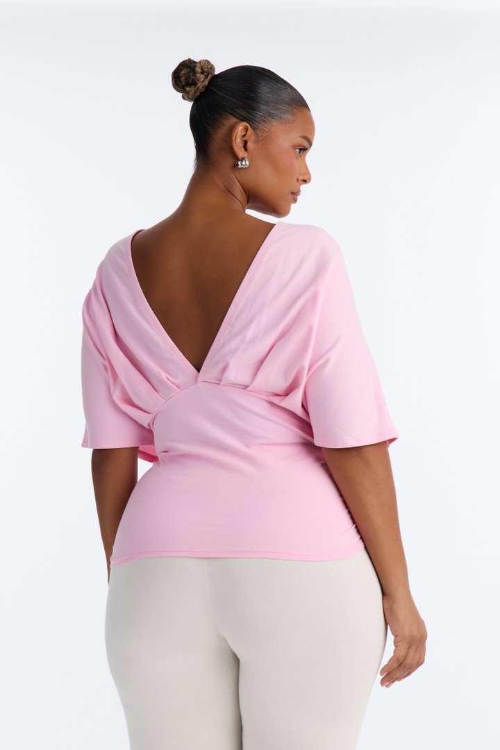 Taylor Cinched Waist Ruched Short Sleeve Top - Pink