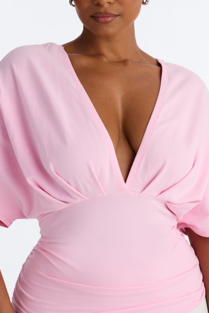 Taylor Cinched Waist Ruched Short Sleeve Top - Pink