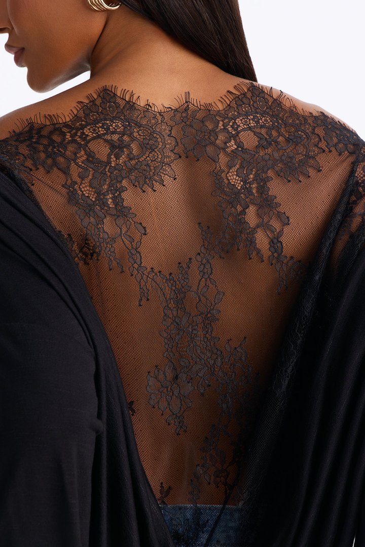 Lani Lace Off Shoulder Long Sleeve Top - Black