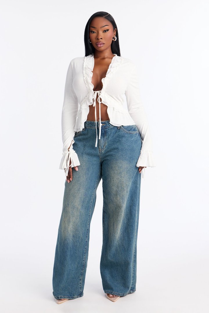 Florence Ruffle Flyaway Bell Sleeve Top - White