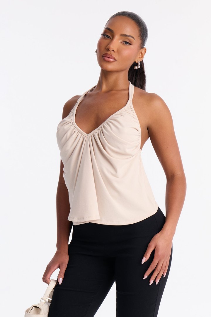 Meet Me at Noon Ruched Halter Top - Natural