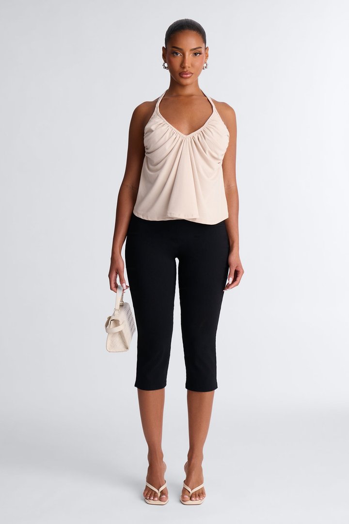 Meet Me at Noon Ruched Halter Top - Natural
