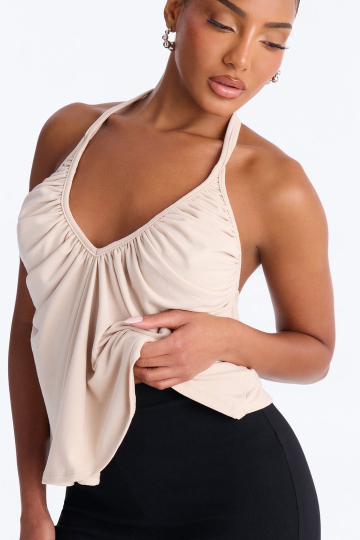 Meet Me at Noon Ruched Halter Top - Natural