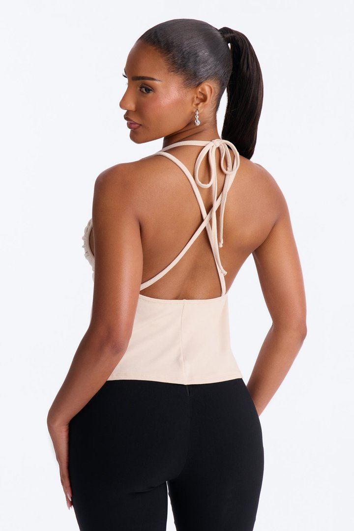 Meet Me at Noon Ruched Halter Top - Natural