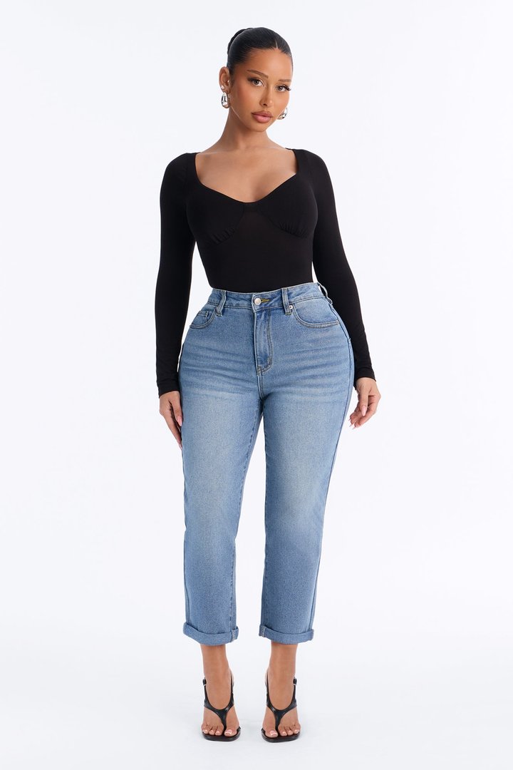 Feminine Seduction V-Neck Long Sleeve Top - Black