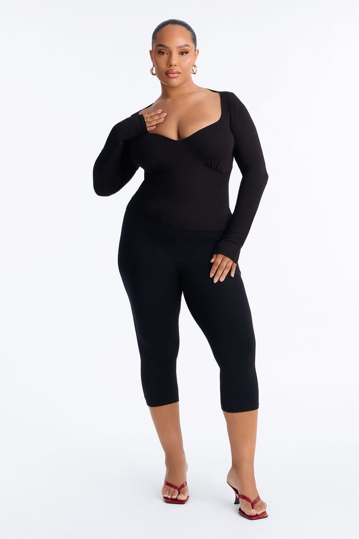 Feminine Seduction V-Neck Long Sleeve Top - Black