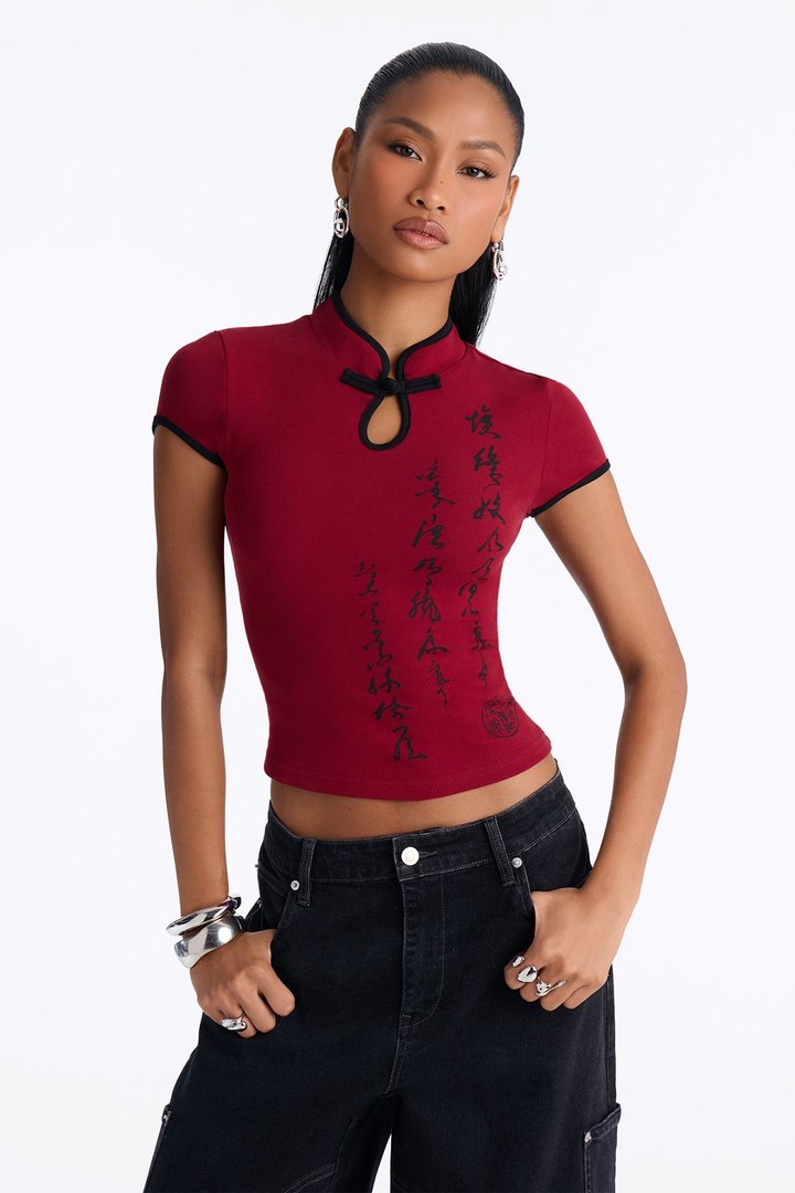 Midnight Dynasty Mock Neck Top - Burgundy/combo