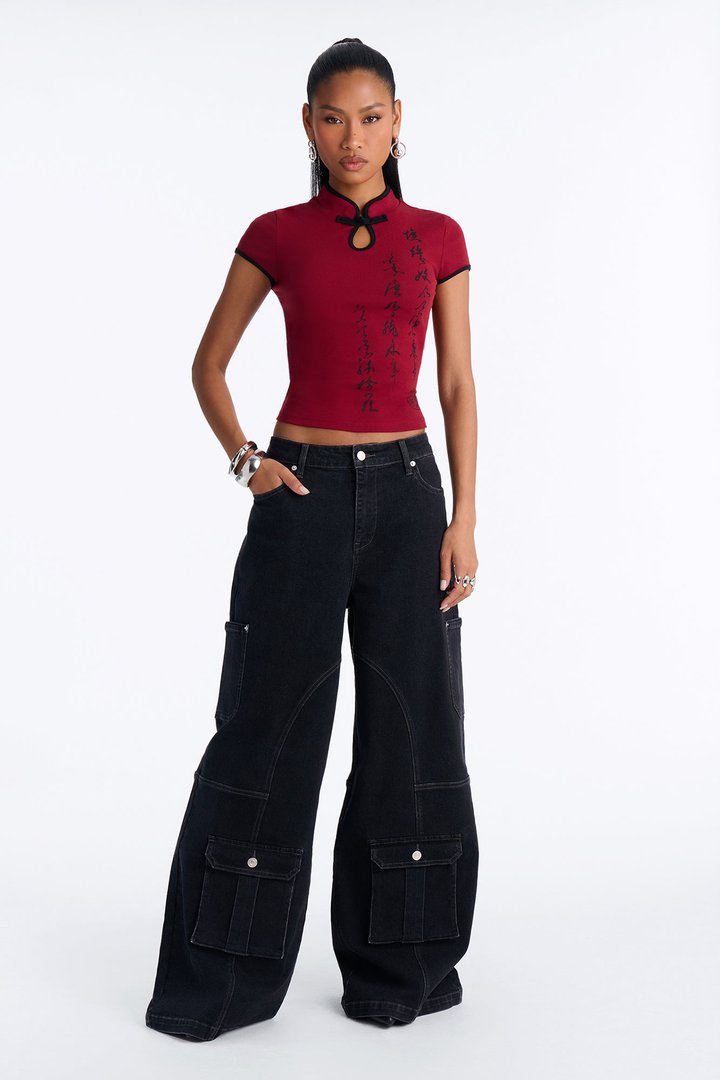 Midnight Dynasty Mock Neck Top - Burgundy/combo
