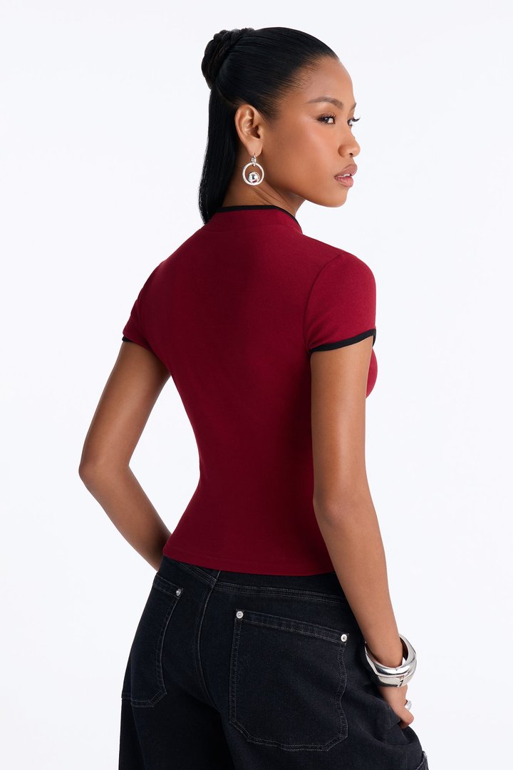 Midnight Dynasty Mock Neck Top - Burgundy/combo