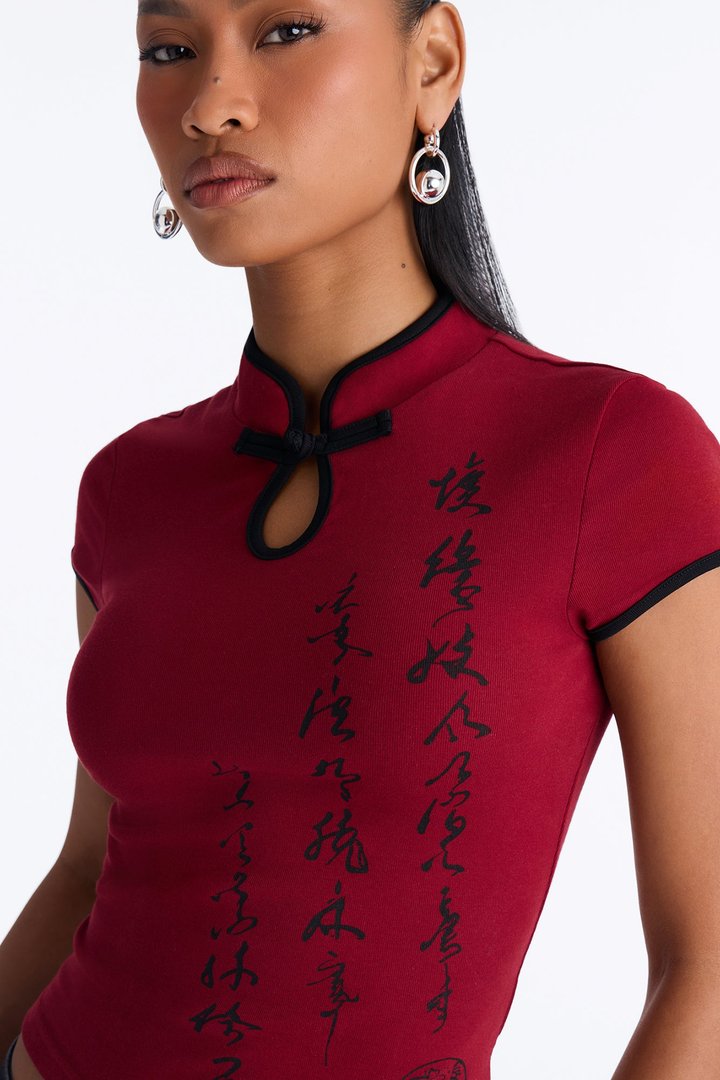 Midnight Dynasty Mock Neck Top - Burgundy/combo
