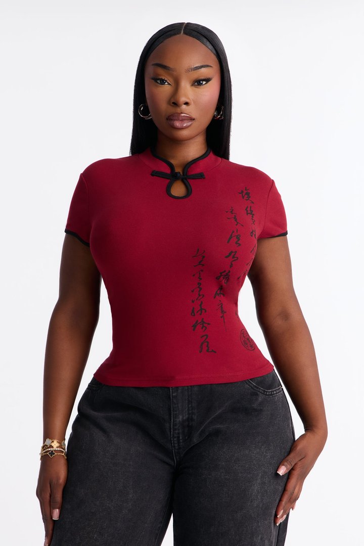 Midnight Dynasty Mock Neck Top - Burgundy/combo