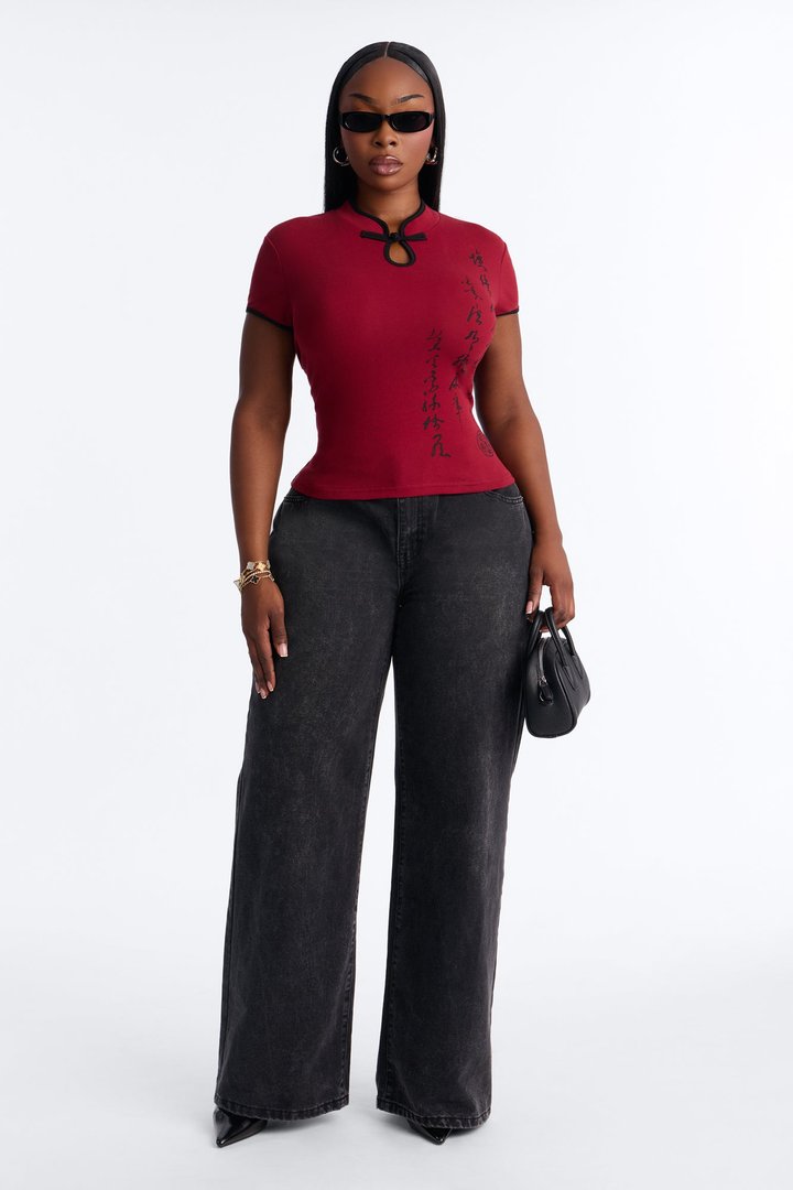 Midnight Dynasty Mock Neck Top - Burgundy/combo