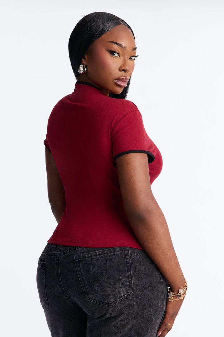 Midnight Dynasty Mock Neck Top - Burgundy/combo