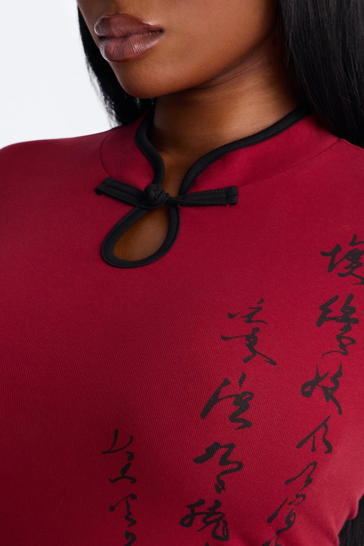 Midnight Dynasty Mock Neck Top - Burgundy/combo