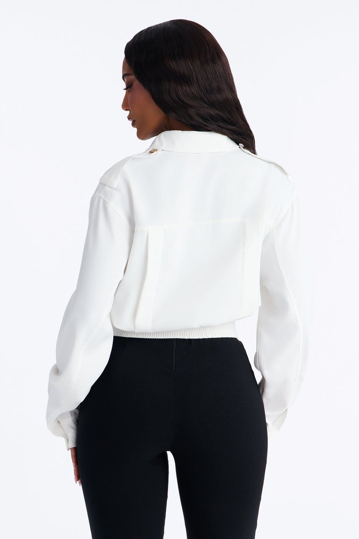 Kami Twill Button Up Long Sleeve Top - White