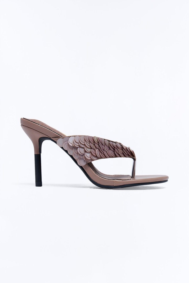 Kysha Sequin Thong Heels - Mocha