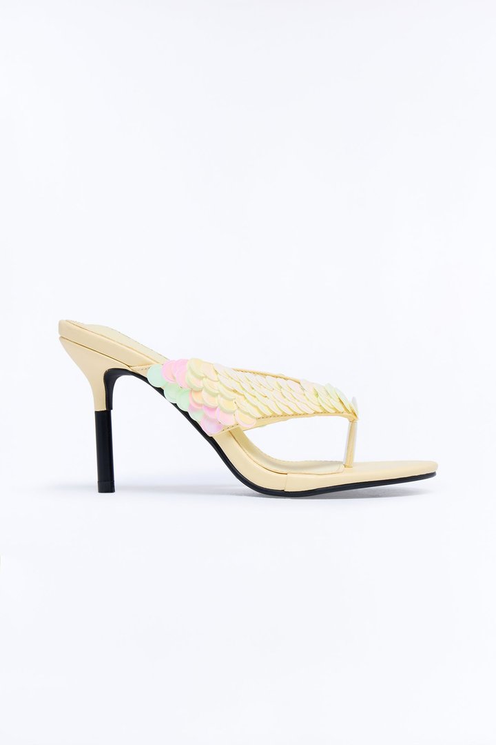 Kysha Sequin Thong Heels - Yellow