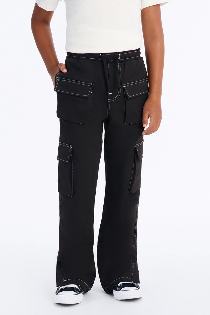 Mini Curtis Contrast Stitch Relaxed Cargo Pants - Black