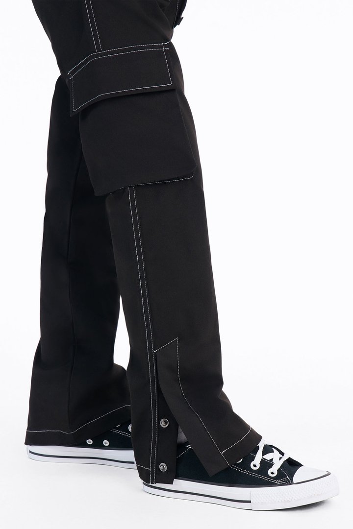 Mini Curtis Contrast Stitch Relaxed Cargo Pants - Black