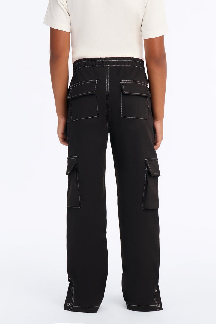 Mini Curtis Contrast Stitch Relaxed Cargo Pants - Black