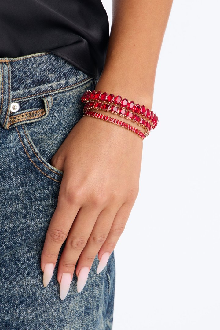 Always Shining Bright Rhinestone Bracelet Set - Gold/Red