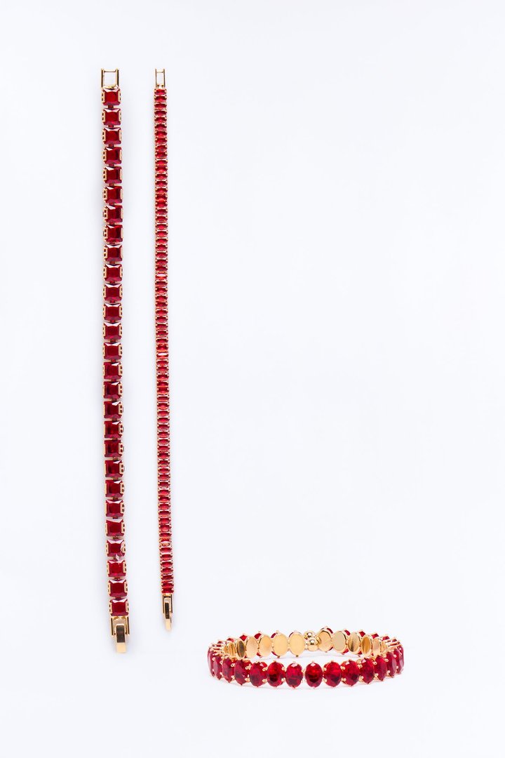 Always Shining Bright Rhinestone Bracelet Set - Gold/Red