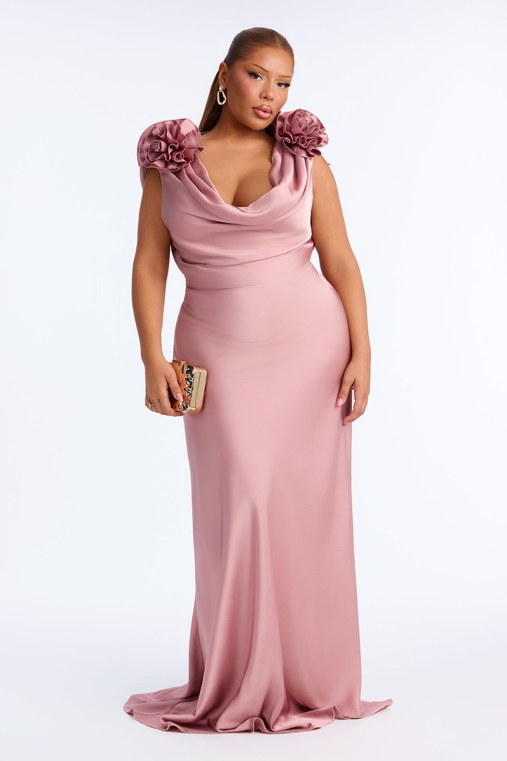Positano Cowl Neck Satin Maxi Dress - Mauve