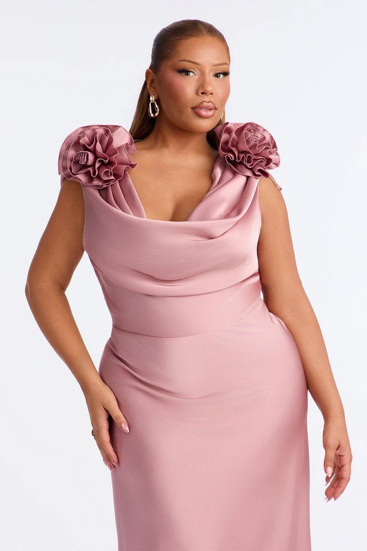 Positano Cowl Neck Satin Maxi Dress - Mauve