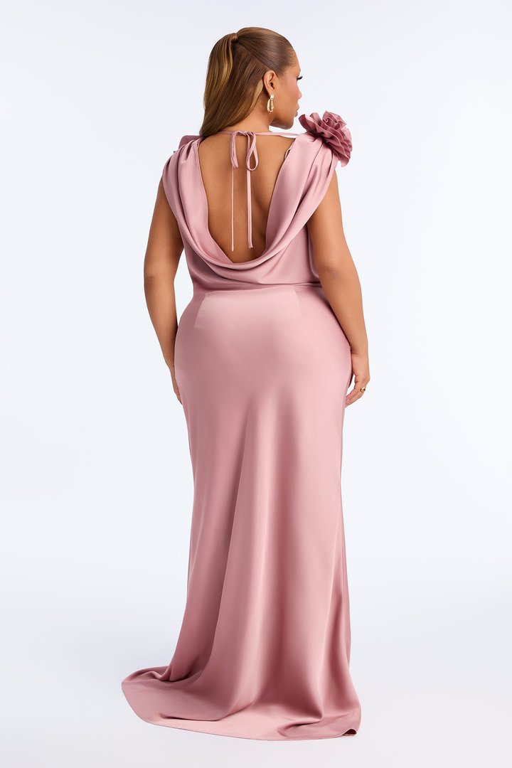 Positano Cowl Neck Satin Maxi Dress - Mauve