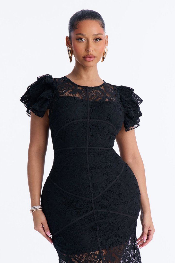 Starlet Lace Midi Dress - Black