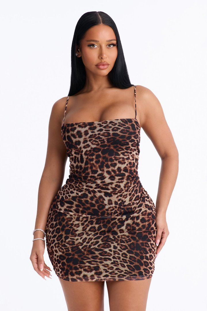 Lara Leopard Mesh Mini Dress - Leopard