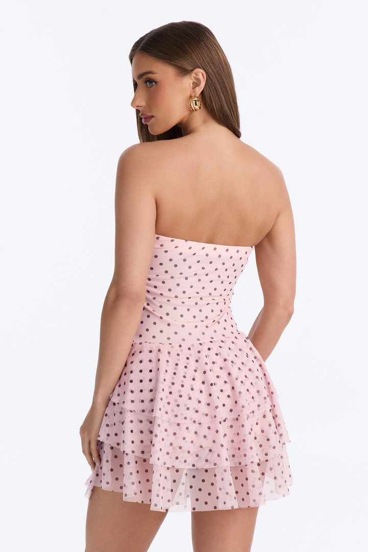 Evie Strapless Ruffle Mesh Mini Dress - Pink/combo